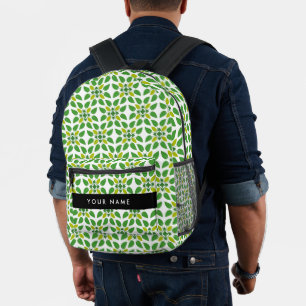 Mochila Impresa Patrón de Hoja, Hojas Verdes, Tu Nombre