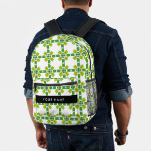 Mochila Impresa Patrón de Hoja, Hojas Verdes, Tu Nombre