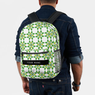 Mochila Impresa Patrón de Hoja, Hojas Verdes, Tu Nombre
