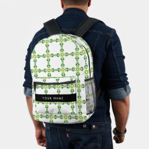 Mochila Impresa Patrón de Hoja, Hojas Verdes, Tu Nombre