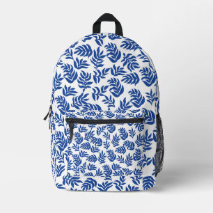 Mochila Impresa Patrón de hojas botánicas azules modernas