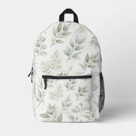 Mochila Impresa Patrón de hojas botánicas verde suave