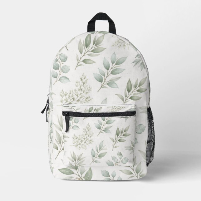 Mochila Impresa Patrón de hojas botánicas verde suave (Anverso)