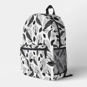Mochila Impresa Patrón de hojas de la cubierta blanca y negra