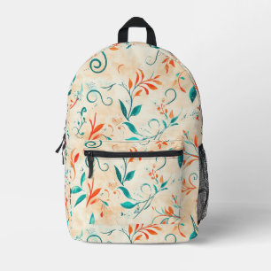 Mochila Impresa Patrón de hojas de paisley azul y roja caprichosas