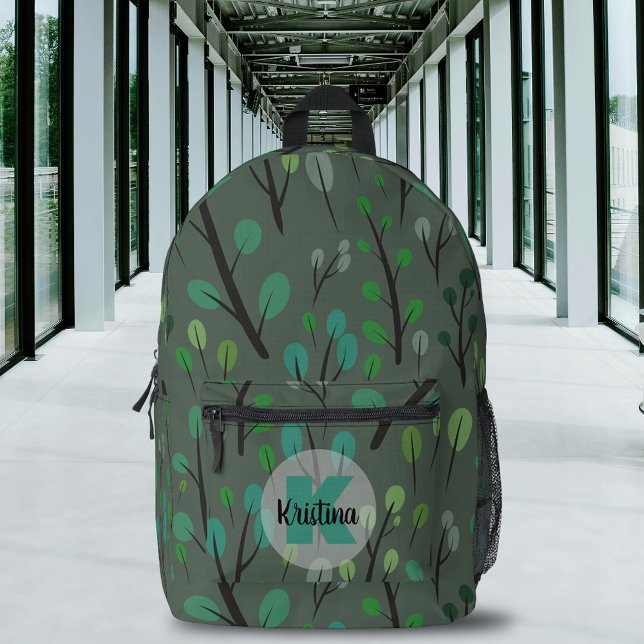 Mochila Impresa Patrón de hojas estilizadas sobre nombre y monogra (Subido por el creador)