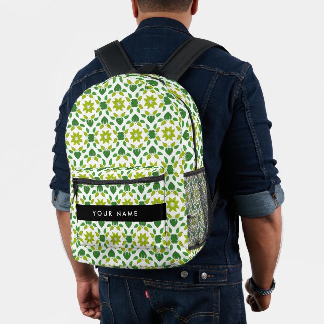 Mochila Impresa Patrón de hojas, hojas verdes, nombre (Insitu (Modelo))