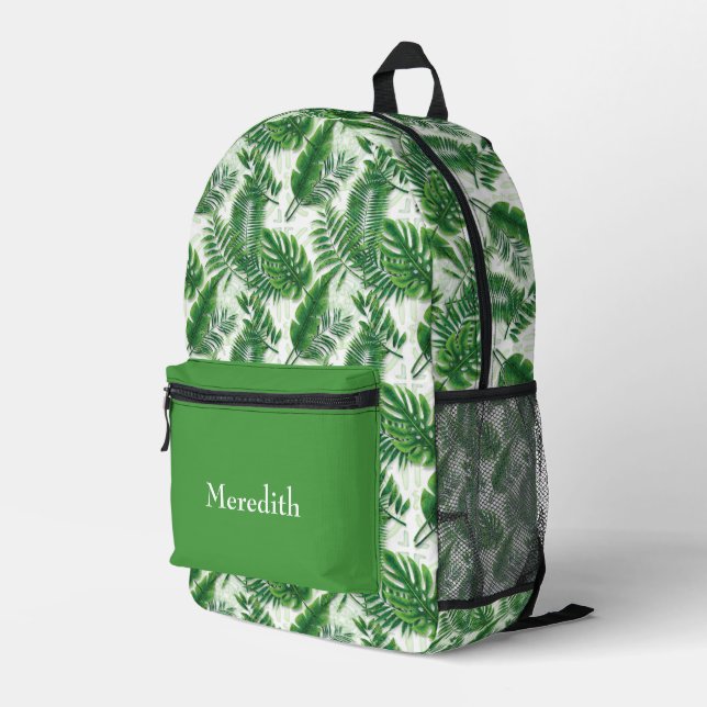 Mochila Impresa Patrón de hojas tropicales de verdor personalizado (Esquina derecha trasera )