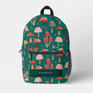 Mochila Impresa Patrón de hongo rosa y rojo lindo verde