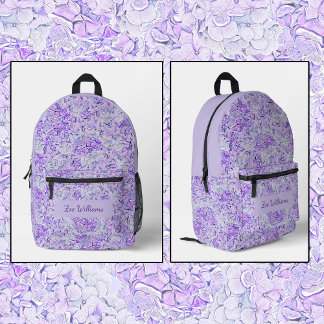 Mochila Impresa Patrón de horangea grandiosa en lavanda, floral