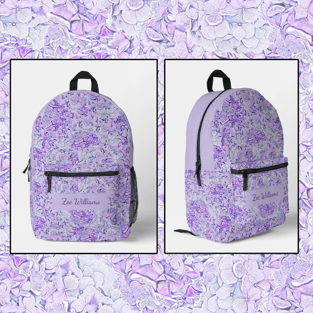 Mochila Impresa Patrón de horangea grandiosa en lavanda, floral (Subido por el creador)