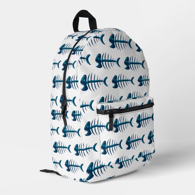 Mochila Impresa Patrón de huesos de peces azules (Esquina izquierda trasera)