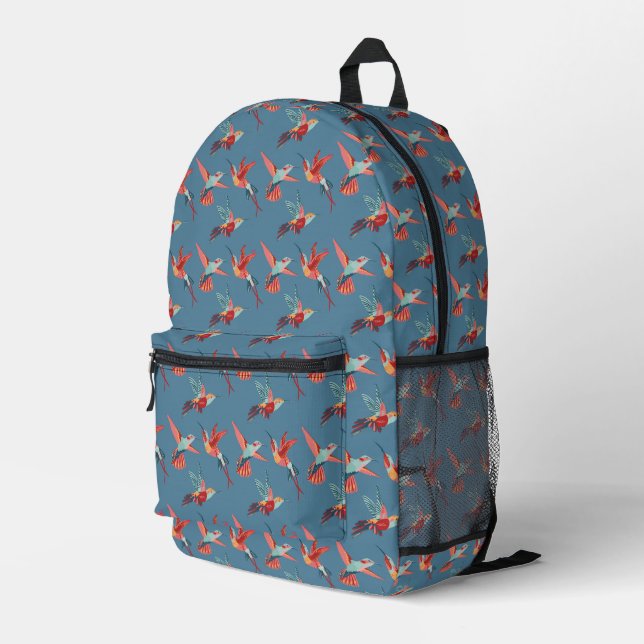 Mochila Impresa Patrón de Hummingbird retro (Esquina derecha trasera )
