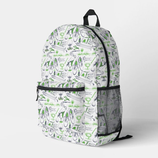 Mochila Impresa Patrón de iconos de golf verde (Esquina derecha trasera )