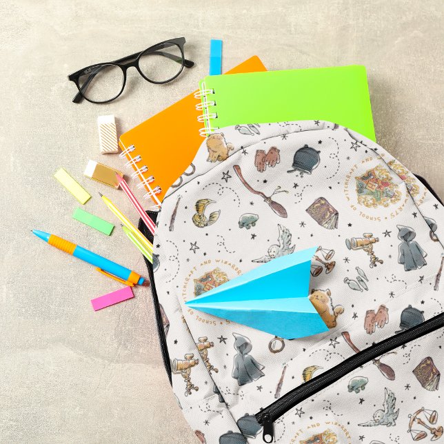 Mochila Impresa Patrón de iconos de Harry Potter (Backpack filled with school supplies)