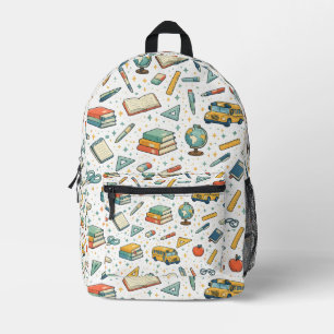 Mochila Impresa Patrón de iconos retro de escuela lindos vuelve a 