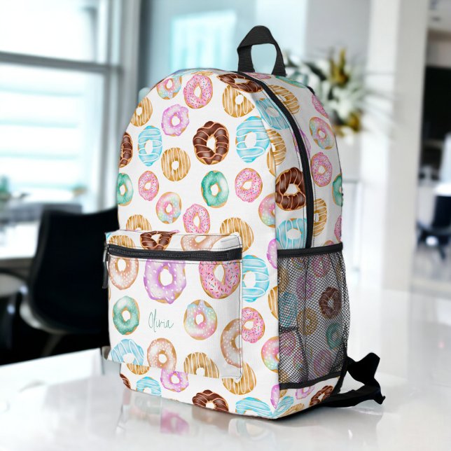 Mochila Impresa Patrón de ilustracion dulce de donuts de desierto  (Cute desert sweet donuts illustration pattern printed backpack)