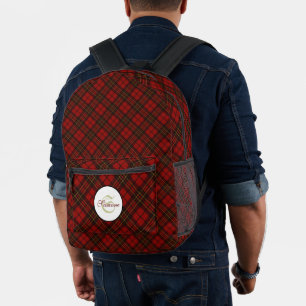 Mochila Impresa Patrón de invierno de plaqueta tártara roja Monogr