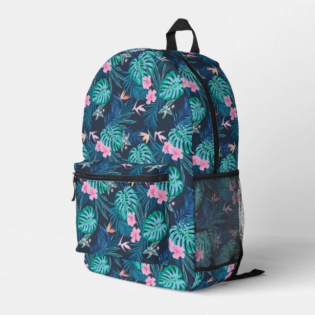 Mochila Impresa Patrón de jardín de flores tropical azul (Esquina derecha trasera )