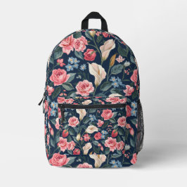 Mochila Impresa Patrón de jardín floral azul marino romántico