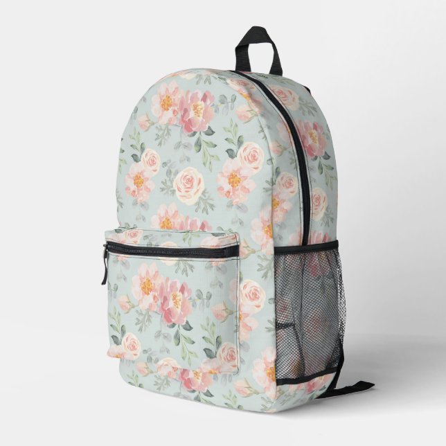 Mochila Impresa Patrón de jardín rosa rosa pastel (Esquina derecha trasera )
