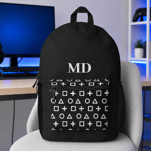 Mochila Impresa Patrón de jugador en blanco y negro con iniciales