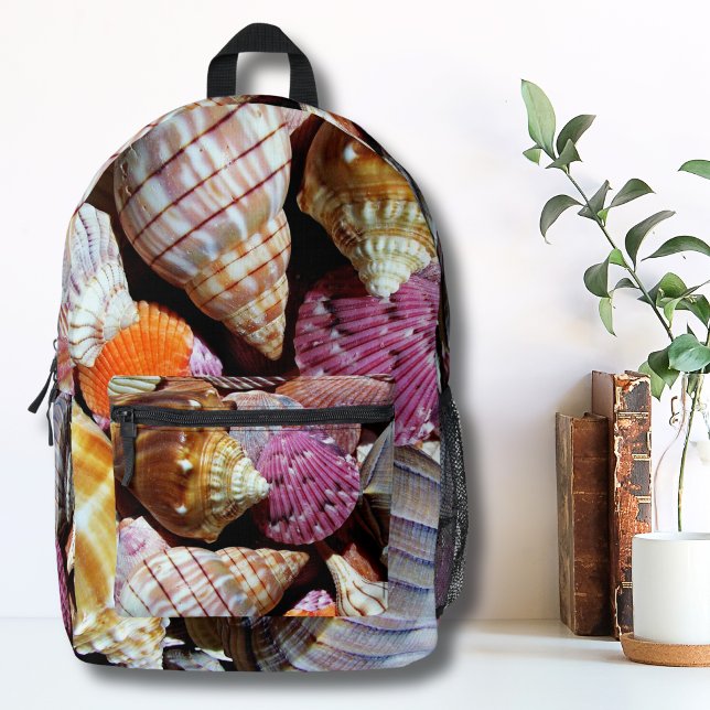 Mochila Impresa Patrón de la cubierta marina costera (Cute Colorful Shell Coastal Beach Printed Backpack)