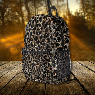 Mochila Impresa Patrón de leopardo dorado negro marrón brillo de l