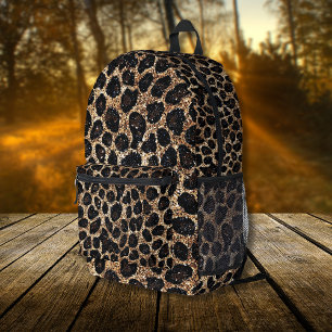 Mochila Impresa Patrón de leopardo negro marrón dorado brillo de l