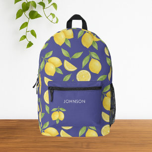 Mochila Impresa Patrón de limón de color azul