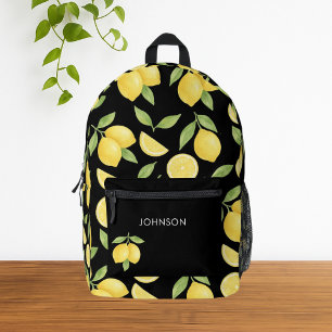Mochila Impresa Patrón de limón de color de agua negro