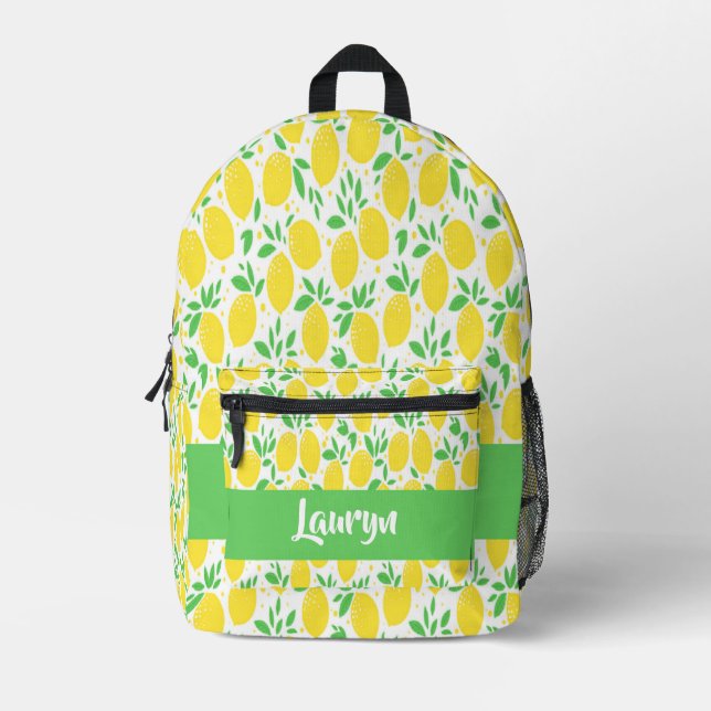 Mochila Impresa Patrón de limón de nombre personalizado (Anverso)