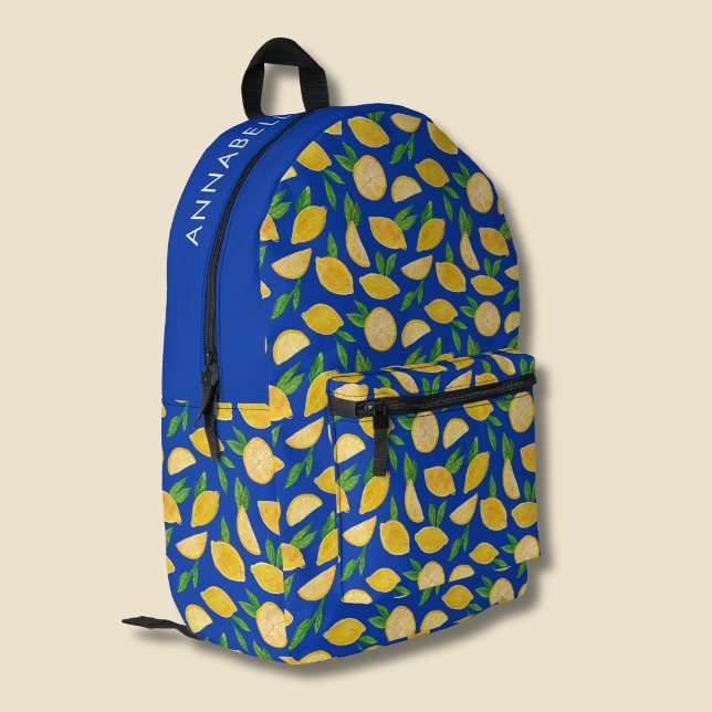 Mochila Impresa patrón de limón mediterráneo (Citrus Lemon personalized blue backpack )