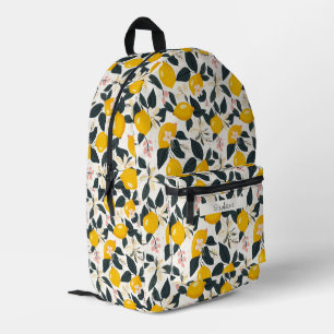 Mochila Impresa Patrón de limón y flores rosadas vintage