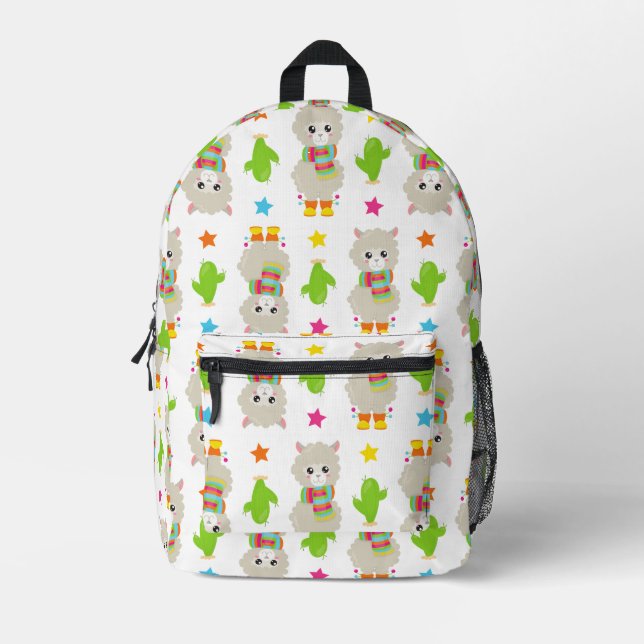 Mochila Impresa Patrón De Llamas, Llamas Cutas, Alpacas, Cactus (Anverso)