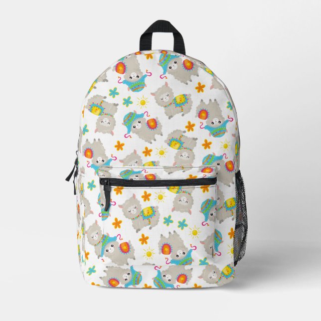 Mochila Impresa Patrón De Llamas, Llamas Cutas, Alpacas, Flores (Anverso)