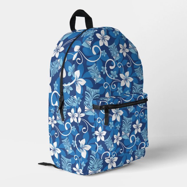 MOCHILA IMPRESA PATRÓN DE LUAU TIKI (AZUL BRILLANTE) (Esquina izquierda trasera)