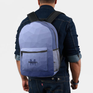 Mochila Impresa Patrón de malla geométrica azul gris Monograma