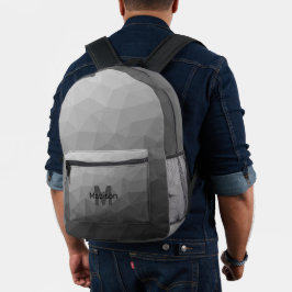 Mochila Impresa Patrón de malla geométrica de luz gris Monograma