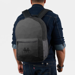 Mochila Impresa Patrón de malla geométrica gris oscuro Monograma