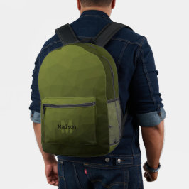 Mochila Impresa Patrón de malla geométrica verde oliva Monograma