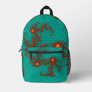 Mochila Impresa Patrón de mandala abstracto negro verde azulado