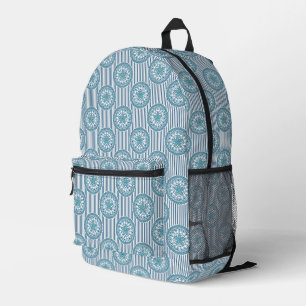 Mochila Impresa Patrón de mandala azul sobre fondo a rayas