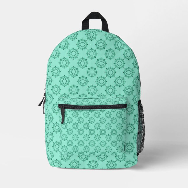 Mochila Impresa Patrón de Mandala Verde azulada de Pastel Geométri (Anverso)