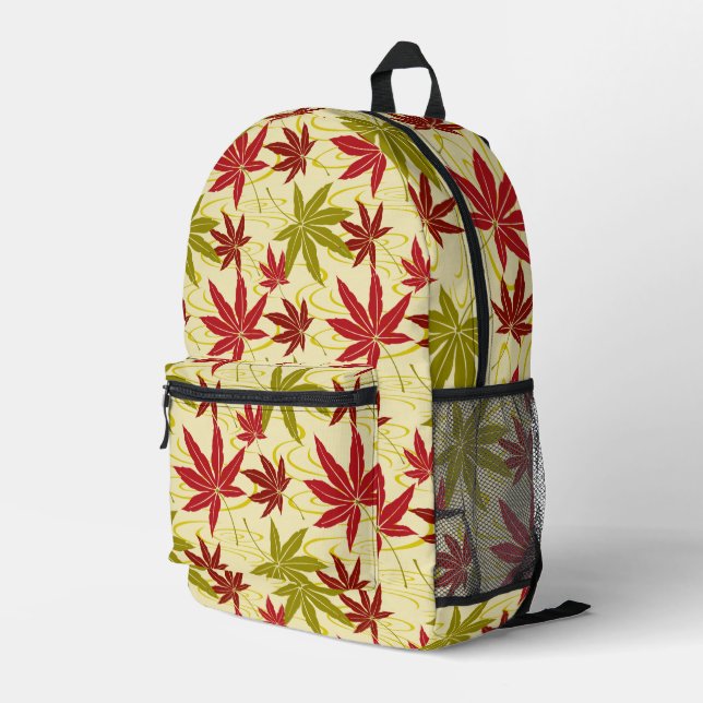 MOCHILA IMPRESA PATRÓN DE MAPLE JAPONÉS EN CREMA (Esquina derecha trasera )