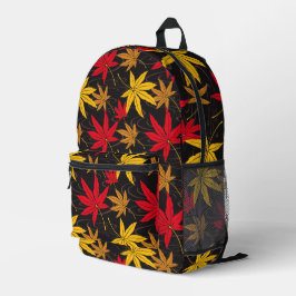 MOCHILA IMPRESA PATRÓN DE MAPLE JAPONÉS EN NEGRO