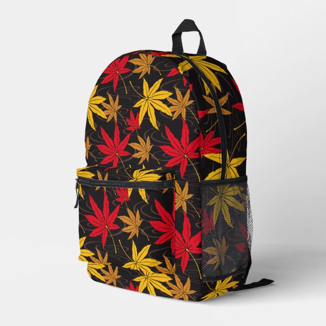 MOCHILA IMPRESA PATRÓN DE MAPLE JAPONÉS EN NEGRO (Esquina derecha trasera )