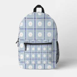 Mochila Impresa Patrón de margarita de cuadros azules
