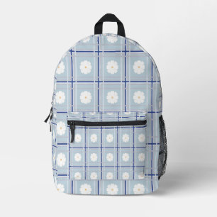 Mochila Impresa Patrón de margarita de cuadros azules