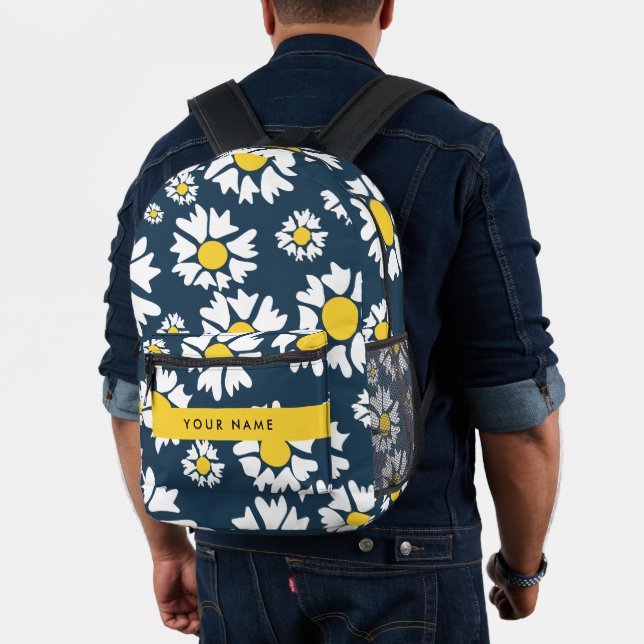 Mochila Impresa Patrón de margarita, maricas blancas, tu nombre (Insitu (Modelo))